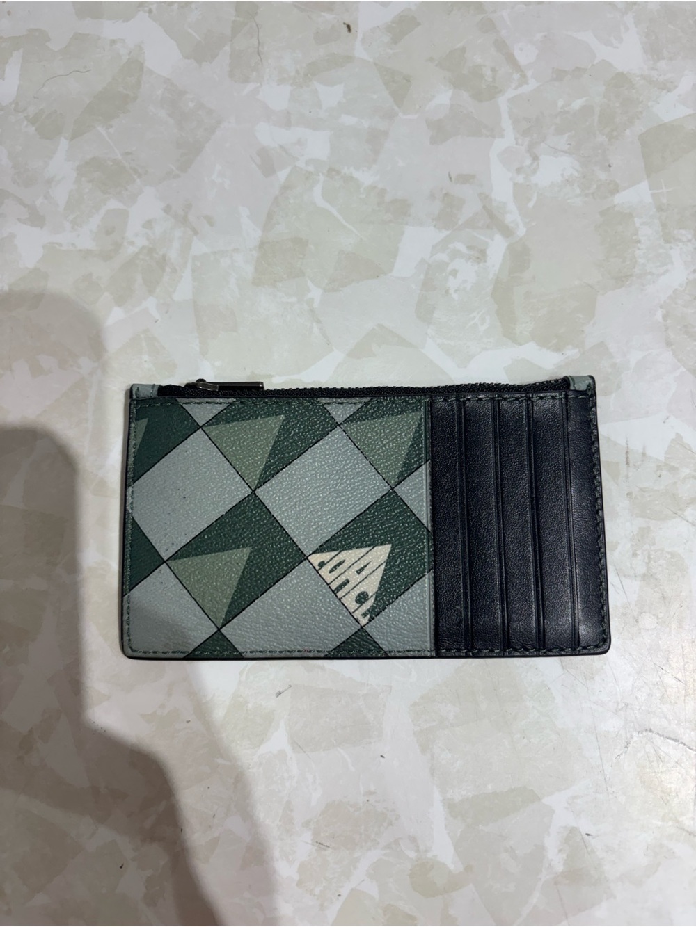 Coach Men's Geometric Pattern Card Holder in Green and Black